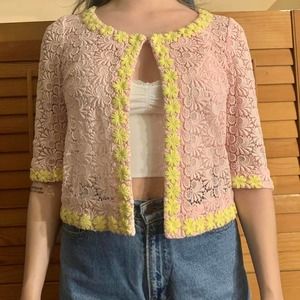 Vintage 60s 70s Crochet Pastel Daisy Cardigan Small